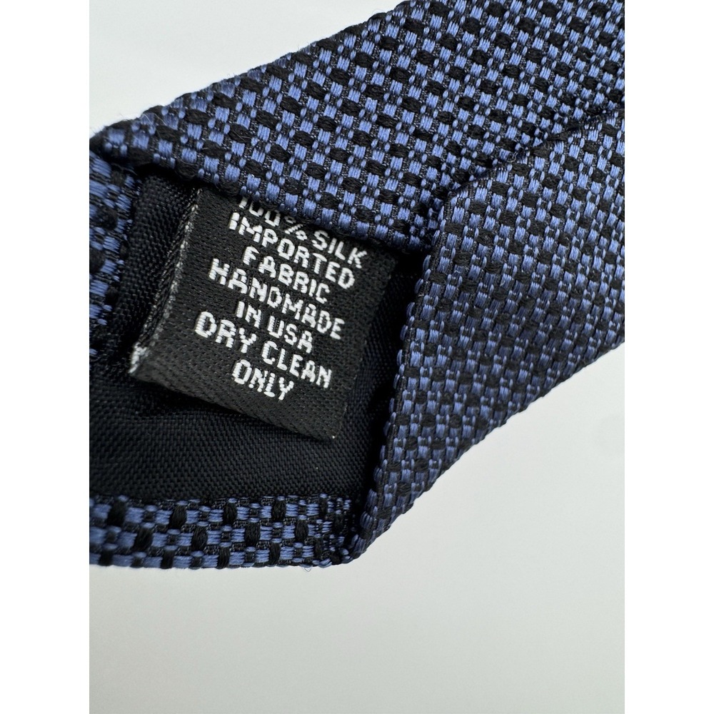 Theory Silk Tie Blue Black Geometric Pattern Textured USA Made Necktie - Picture 5 of 7